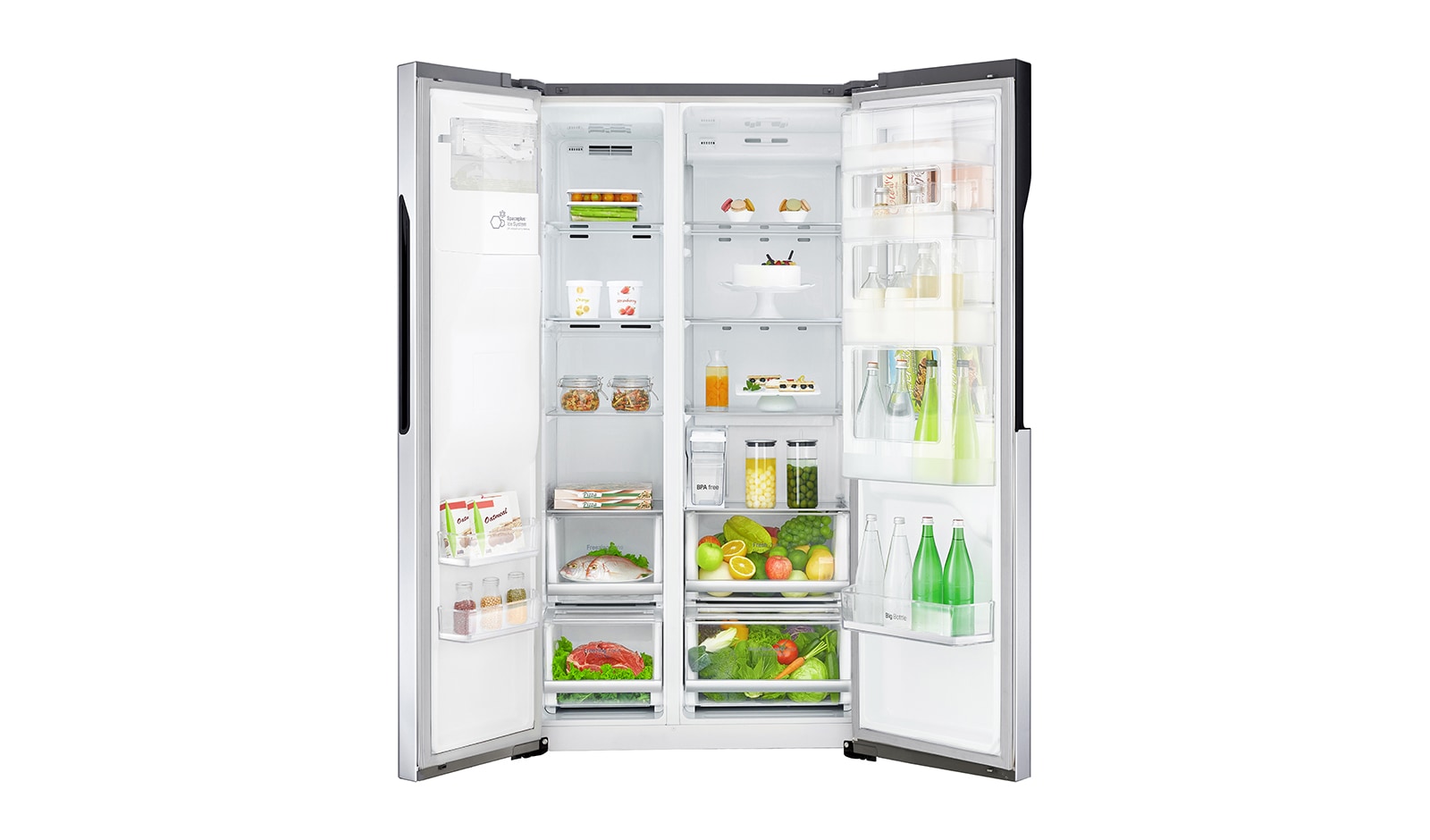LG Side-by-Side mit Door-in-Door® |  Eis-, Crushed Ice- und Wasserspender  | 606 Liter Kapazität | Energieeffizienzklasse F | Interner Wassertank 4L | Steel | GSJ561PZUZ, GSJ561PZUZ